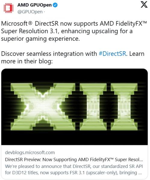 Microsoft DirectSR теперь поддерживает AMD FSR 3.1