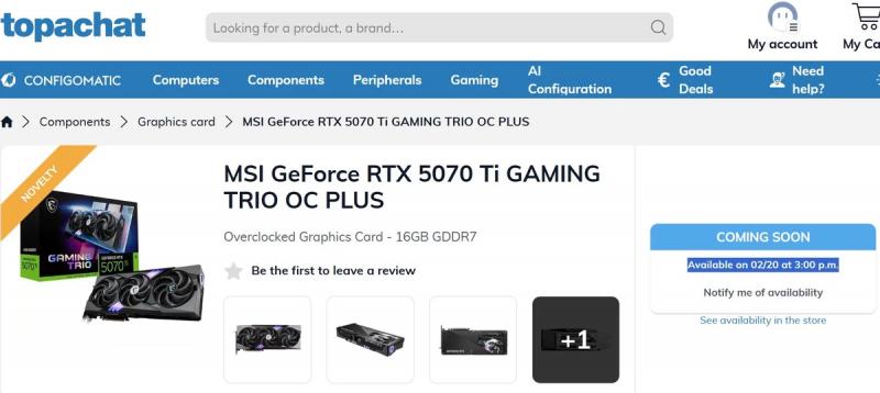 Большой магазин подтверждает релиз RTX 5070 Ti 20 февраля