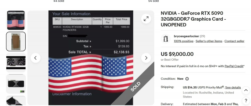 Как наживаются на желающих купить RTX 5090 на eBay: видеокарта за $9000 и фальшивые объявления