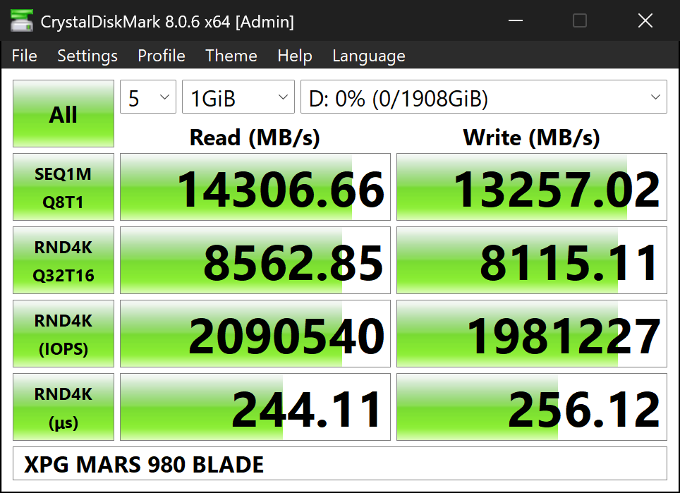 Обзор PCIe 5.0-накопителя Adata XPG Mars 980 Вlade: доступный флагман на чипе SM2508