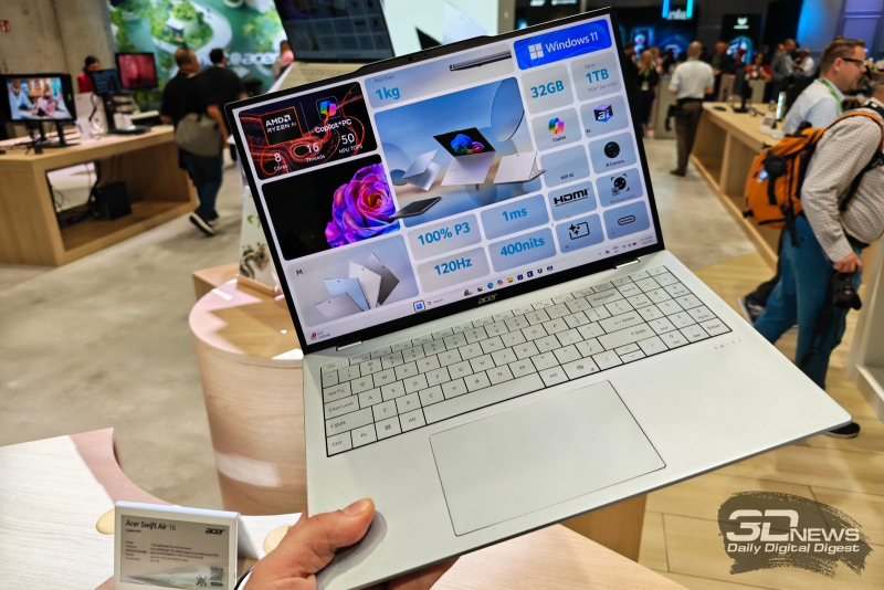 Репортаж со стенда Acer на выставке IFA 2025: геймерские компьютеры и мониторы, самый лёгкий 16" ноутбук и другие новинки