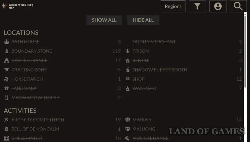 Интерактивная карта Where Winds Meet: сундуки и сокровища